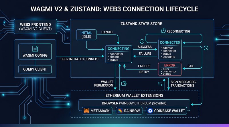 Wagmi v2 & Zustand: Web3 Connection Lifecycle Diagram